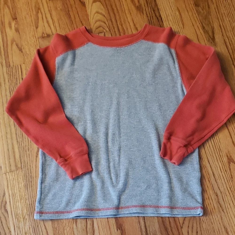 GAP Kids Long Sleeve Waffle Tee - Gray & Orange Size: XL (12)